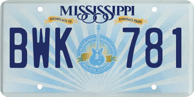 MS license plate BWK781