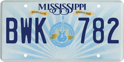 MS license plate BWK782