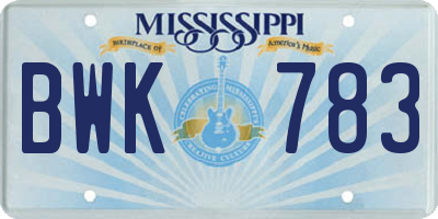 MS license plate BWK783