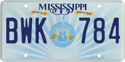 MS license plate BWK784