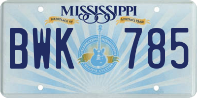 MS license plate BWK785
