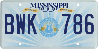 MS license plate BWK786