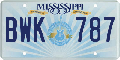 MS license plate BWK787