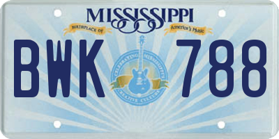 MS license plate BWK788