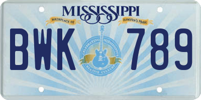 MS license plate BWK789