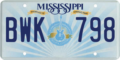 MS license plate BWK798