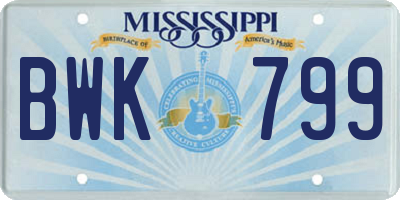 MS license plate BWK799