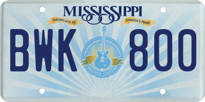 MS license plate BWK800