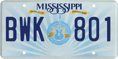 MS license plate BWK801