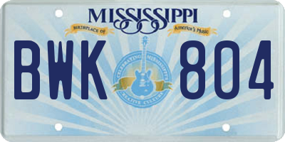 MS license plate BWK804