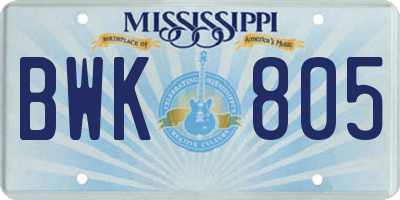 MS license plate BWK805
