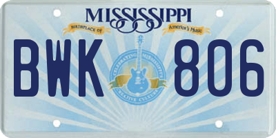 MS license plate BWK806