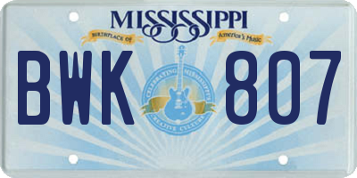 MS license plate BWK807