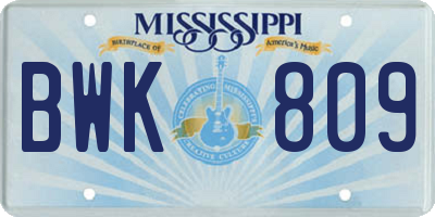 MS license plate BWK809