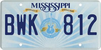 MS license plate BWK812