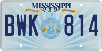 MS license plate BWK814
