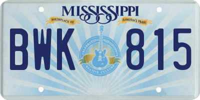 MS license plate BWK815