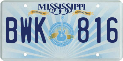 MS license plate BWK816