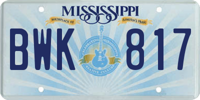 MS license plate BWK817