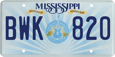 MS license plate BWK820