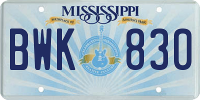 MS license plate BWK830