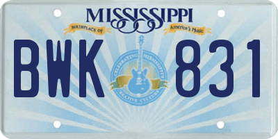 MS license plate BWK831
