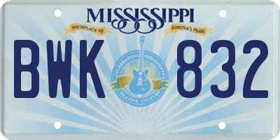 MS license plate BWK832
