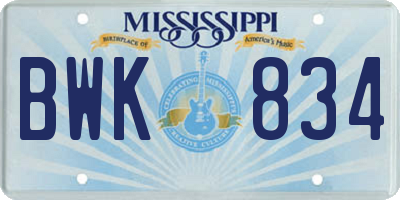 MS license plate BWK834