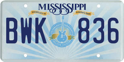 MS license plate BWK836
