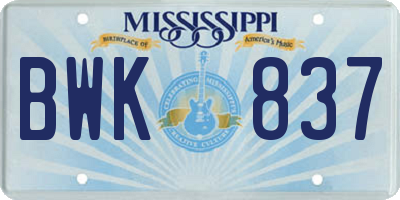 MS license plate BWK837
