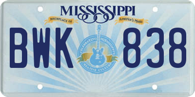 MS license plate BWK838