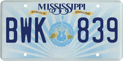 MS license plate BWK839