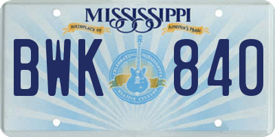 MS license plate BWK840