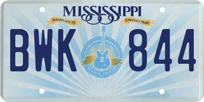 MS license plate BWK844