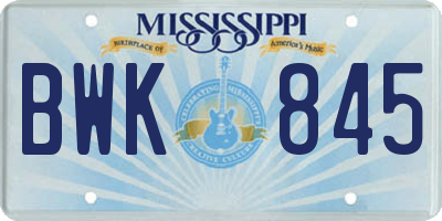 MS license plate BWK845