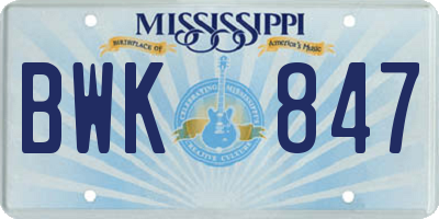MS license plate BWK847