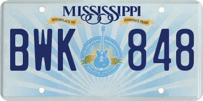 MS license plate BWK848