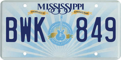 MS license plate BWK849