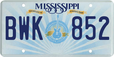 MS license plate BWK852