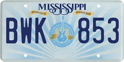 MS license plate BWK853