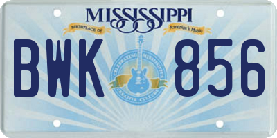 MS license plate BWK856