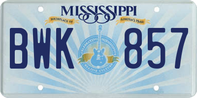 MS license plate BWK857