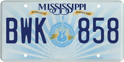 MS license plate BWK858
