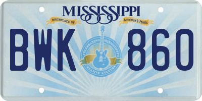 MS license plate BWK860