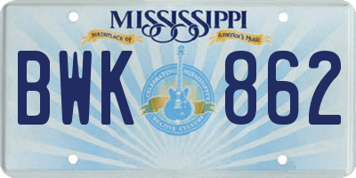 MS license plate BWK862