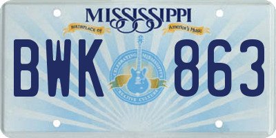 MS license plate BWK863