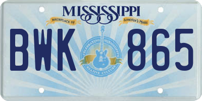 MS license plate BWK865