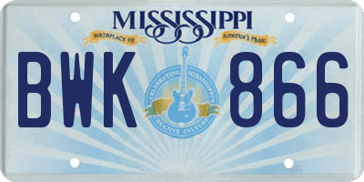 MS license plate BWK866