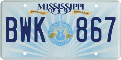 MS license plate BWK867