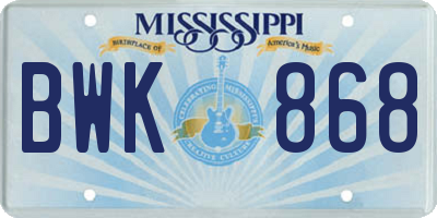 MS license plate BWK868